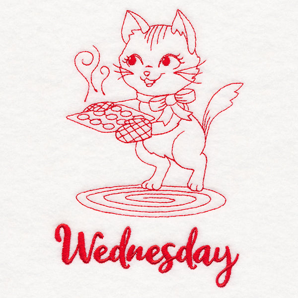 Kitchen Kitten on Wednesday (Redwork)