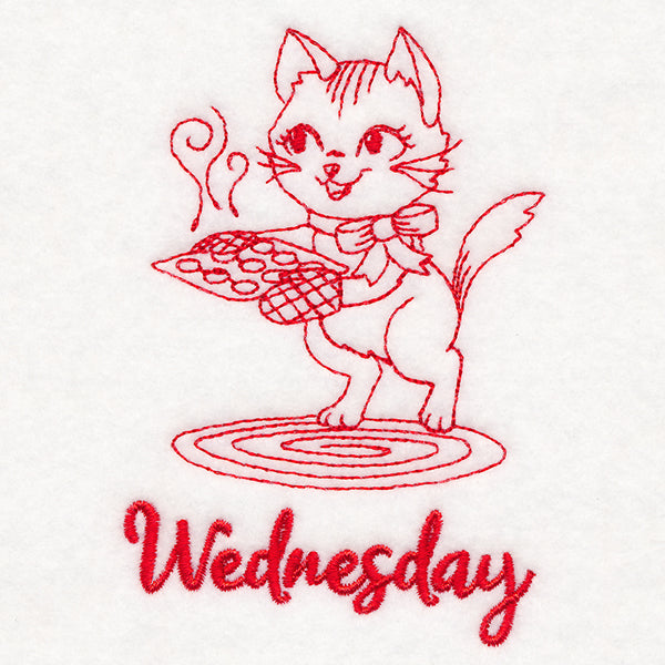 Kitchen Kitten on Wednesday (Redwork)