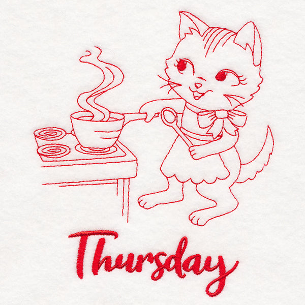 Kitchen Kitten on Thursday (Redwork)