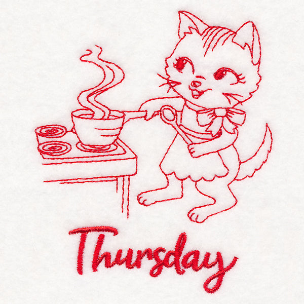 Kitchen Kitten on Thursday (Redwork)
