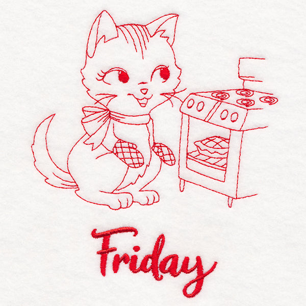 Kitchen Kitten on Friday (Redwork)