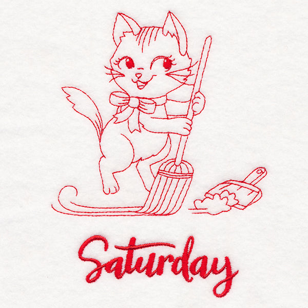 Kitchen Kitten on Saturday (Redwork)