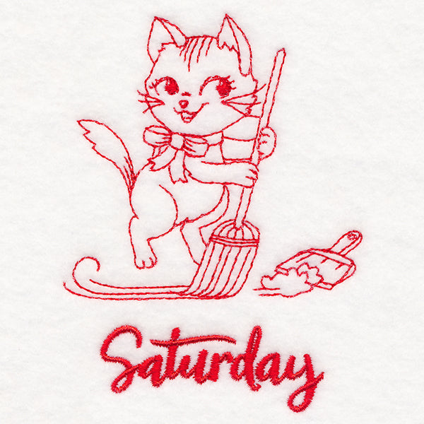 Kitchen Kitten on Saturday (Redwork)