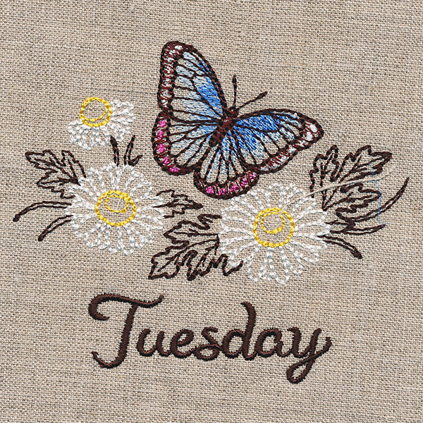 Blessed Tuesday - Blue Morpho & Chamomile – Embroidery Library
