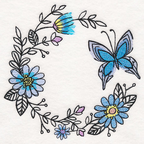 Botanical Blooms Butterfly Wreath in Watercolor