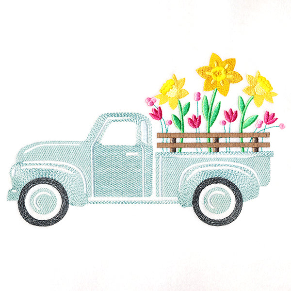 Retro Daffodil Flower Truck