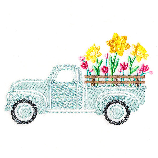 Retro Daffodil Flower Truck