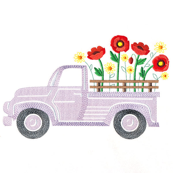 Retro Poppy Flower Truck