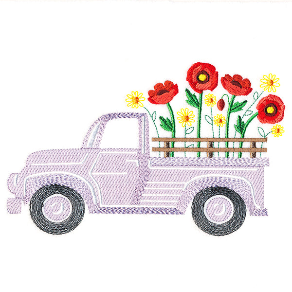 Retro Poppy Flower Truck