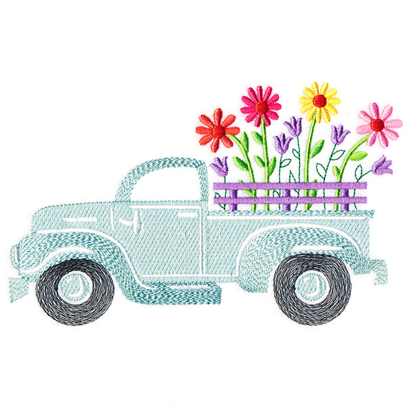 Retro Daisy Flower Truck