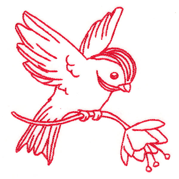 Birds & Blooms Chickadee (Redwork)