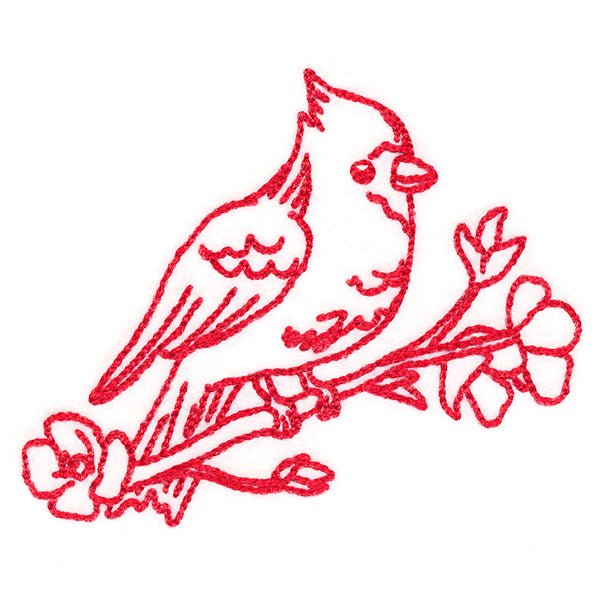 Birds & Blooms Cardinal (Redwork)