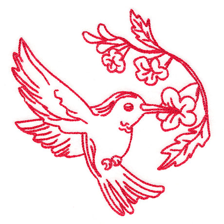 Birds & Blooms Hummingbird (Redwork)