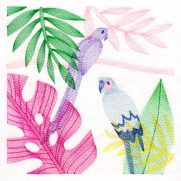 Tropical Birds & Leaves Square