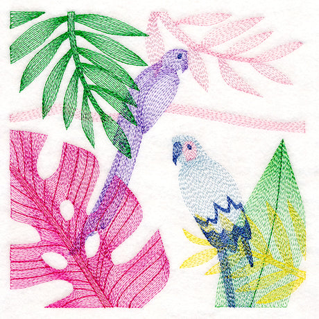 Tropical Birds & Leaves Square