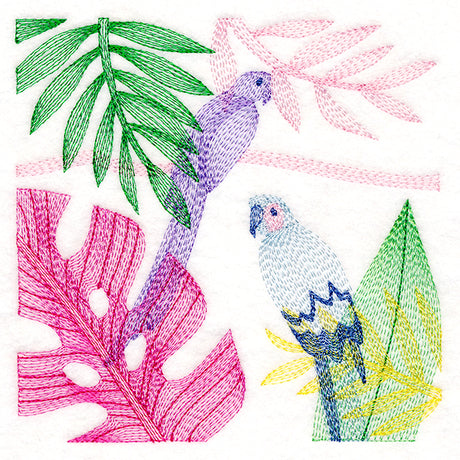 Tropical Birds & Leaves Square