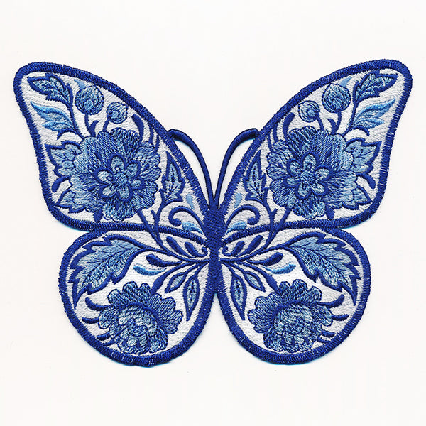 Free-Flying Delft Blue Butterfly (In-the-Hoop)