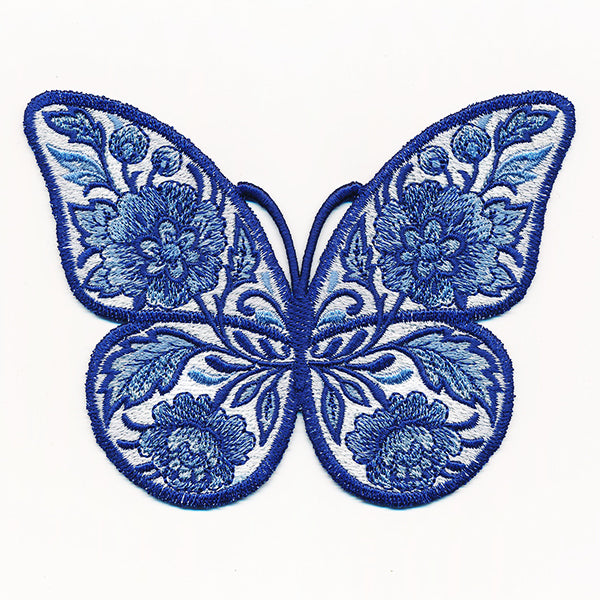 Free-Flying Delft Blue Butterfly (In-the-Hoop)