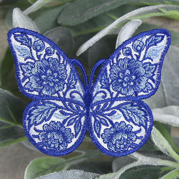 Free-Flying Delft Blue Butterfly (In-the-Hoop)
