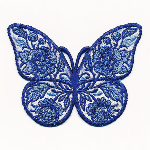 Free-Flying Delft Blue Butterfly (In-the-Hoop)