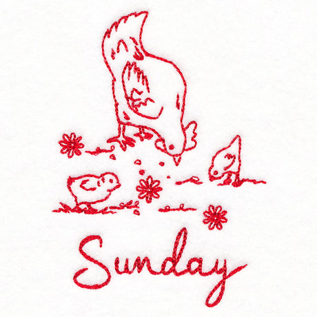 Country Chicken on Sunday (Redwork)