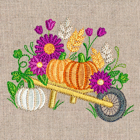 Autumn Blossoms and Wheelbarrow
