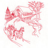 Classic Christmas Scene - Covered Bridge (Redwork)