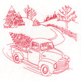 Classic Christmas Scene - Retro Truck (Redwork)