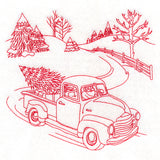 Classic Christmas Scene - Retro Truck (Redwork)