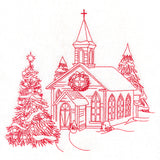Classic Christmas Scene - Church (Redwork)