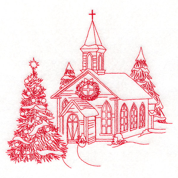 Classic Christmas Scene - Church (Redwork)