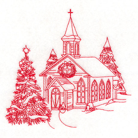 Classic Christmas Scene - Church (Redwork)