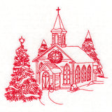 Classic Christmas Scene - Church (Redwork)