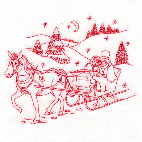 Classic Christmas Scene - Horse and Sleigh (Redwork)
