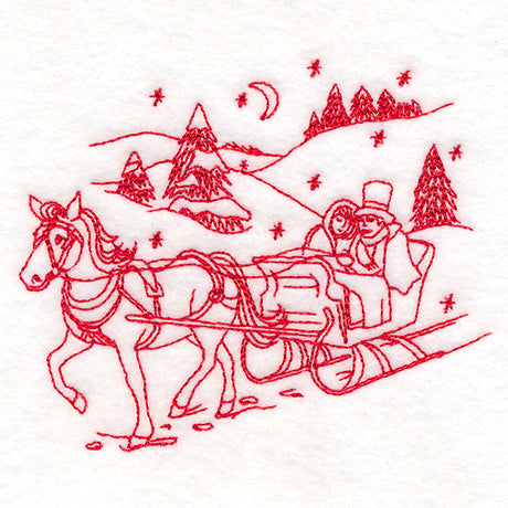Classic Christmas Scene - Horse and Sleigh (Redwork)