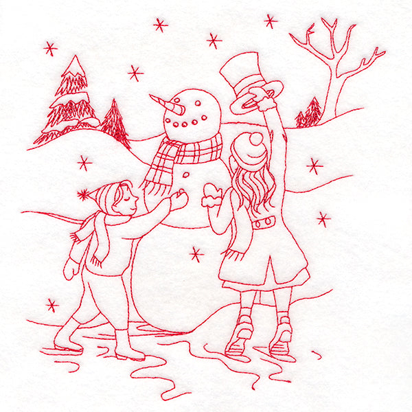 Classic Christmas Scene - Snowman (Redwork)