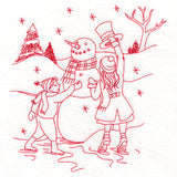 Classic Christmas Scene - Snowman (Redwork)