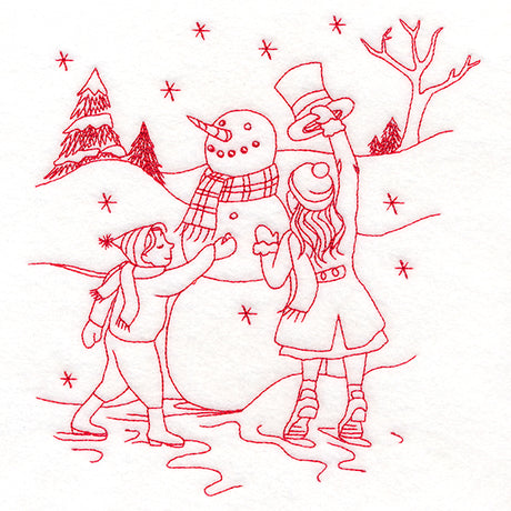 Classic Christmas Scene - Snowman (Redwork)