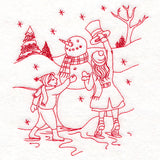Classic Christmas Scene - Snowman (Redwork)