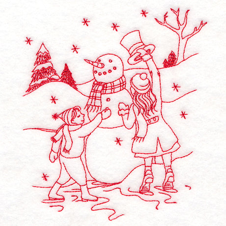 Classic Christmas Scene - Snowman (Redwork)