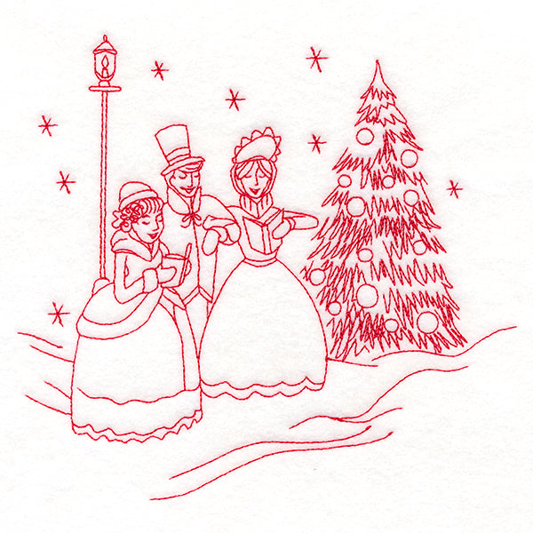 Classic Christmas Scene - Caroling (Redwork)
