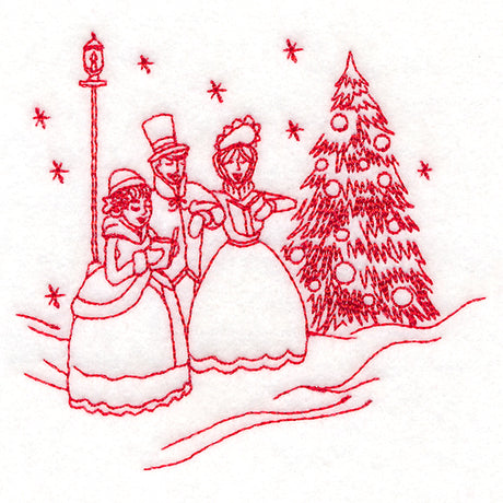 Classic Christmas Scene - Caroling (Redwork)