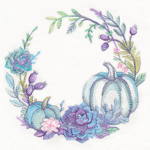 succulent wreath watercolor Pumpkin and Succulent Wreath in Watercolor All Sizes | Machine Embroidery Design