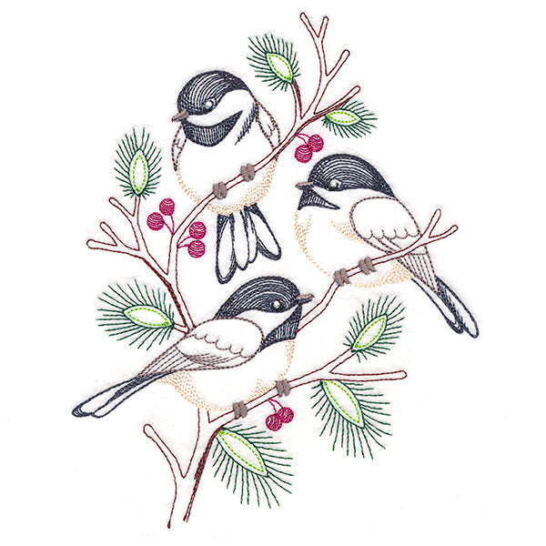 Cheerful Chickadees in Branches (Vintage)