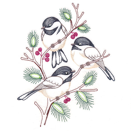 Cheerful Chickadees in Branches (Vintage)