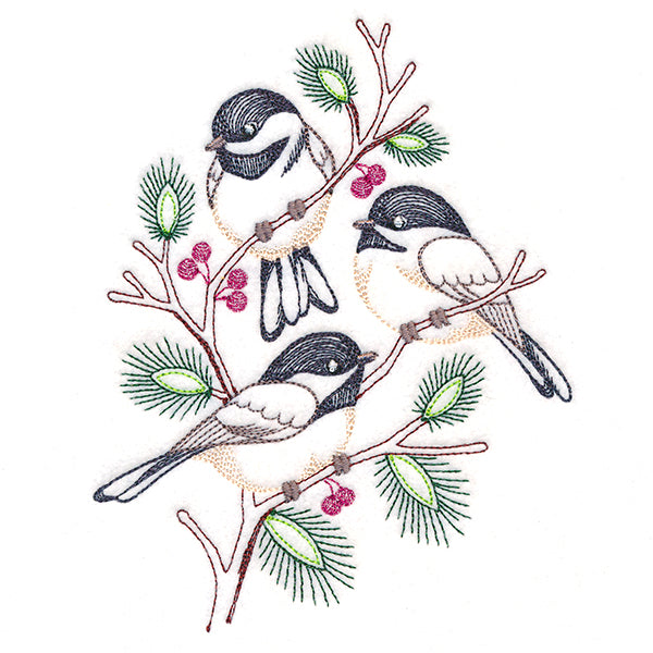 Cheerful Chickadees in Branches (Vintage)