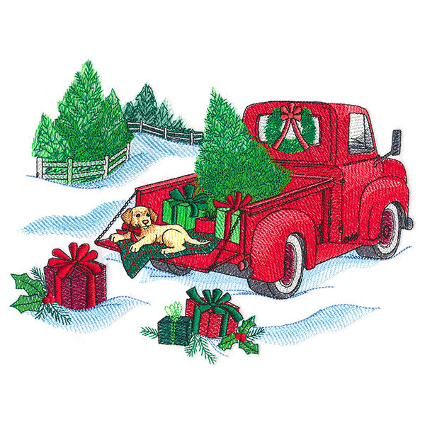 Christmas Retro Truck with Pup