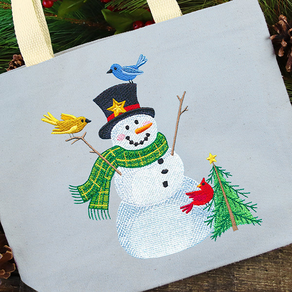 Cheerful Country Snowman with Tree