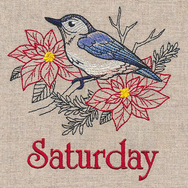 Merry Saturday - Nuthatch with Poinsettias