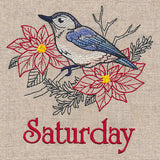 Merry Saturday - Nuthatch with Poinsettias